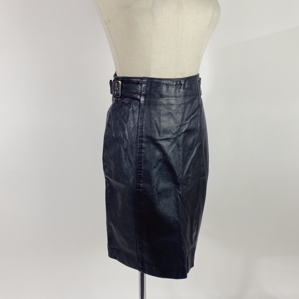 VINTAGE FOLK VILLAGE Geniune Leather Pencil Skirt Black Womens XS